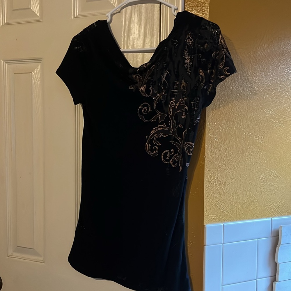 Elegant Black Embellished Women's Top. Put to pit 14”. Size Small. - Picture 2 of 4